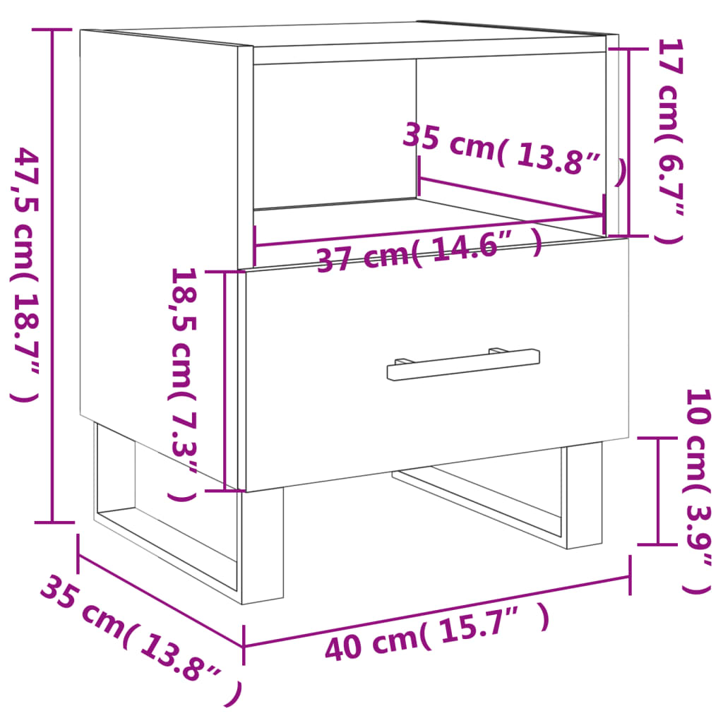 vidaXL Bedside Cabinets 2 pcs White 40x35x47.5 cm Engineered Wood