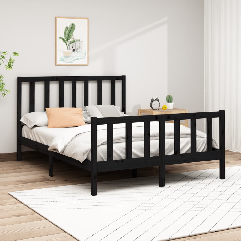 vidaXL Bed Frame without Mattress Black 160x200 cm Solid Wood Pine