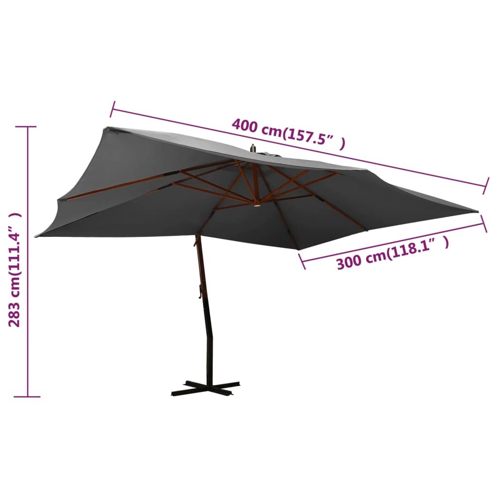 vidaXL Cantilever Garden Parasol with Wooden Pole 400x300 cm Anthracite