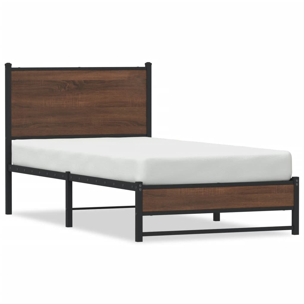 vidaXL Metal Bed Frame without Mattress Brown Oak 90x200 cm