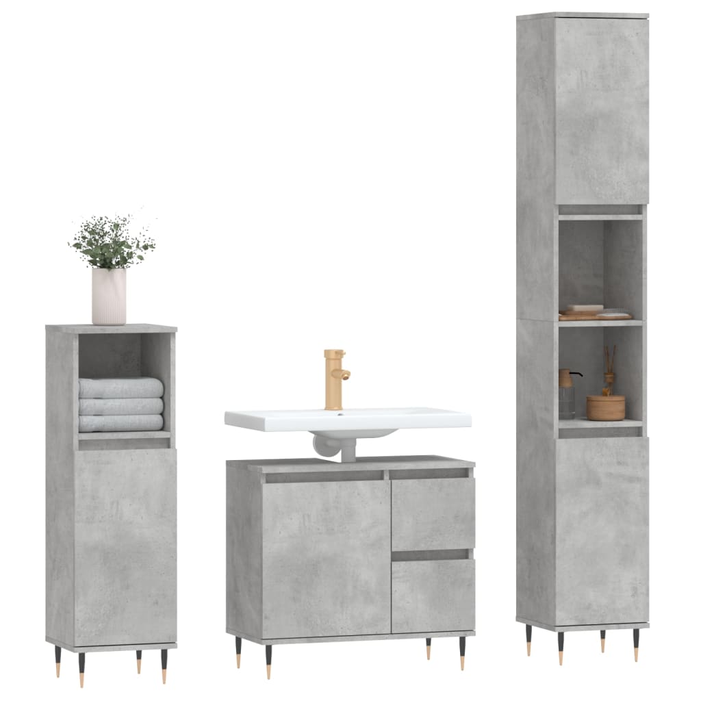 vidaXL 3 Piece Bathroom Furniture Set Concrete Grey Engineered Wood