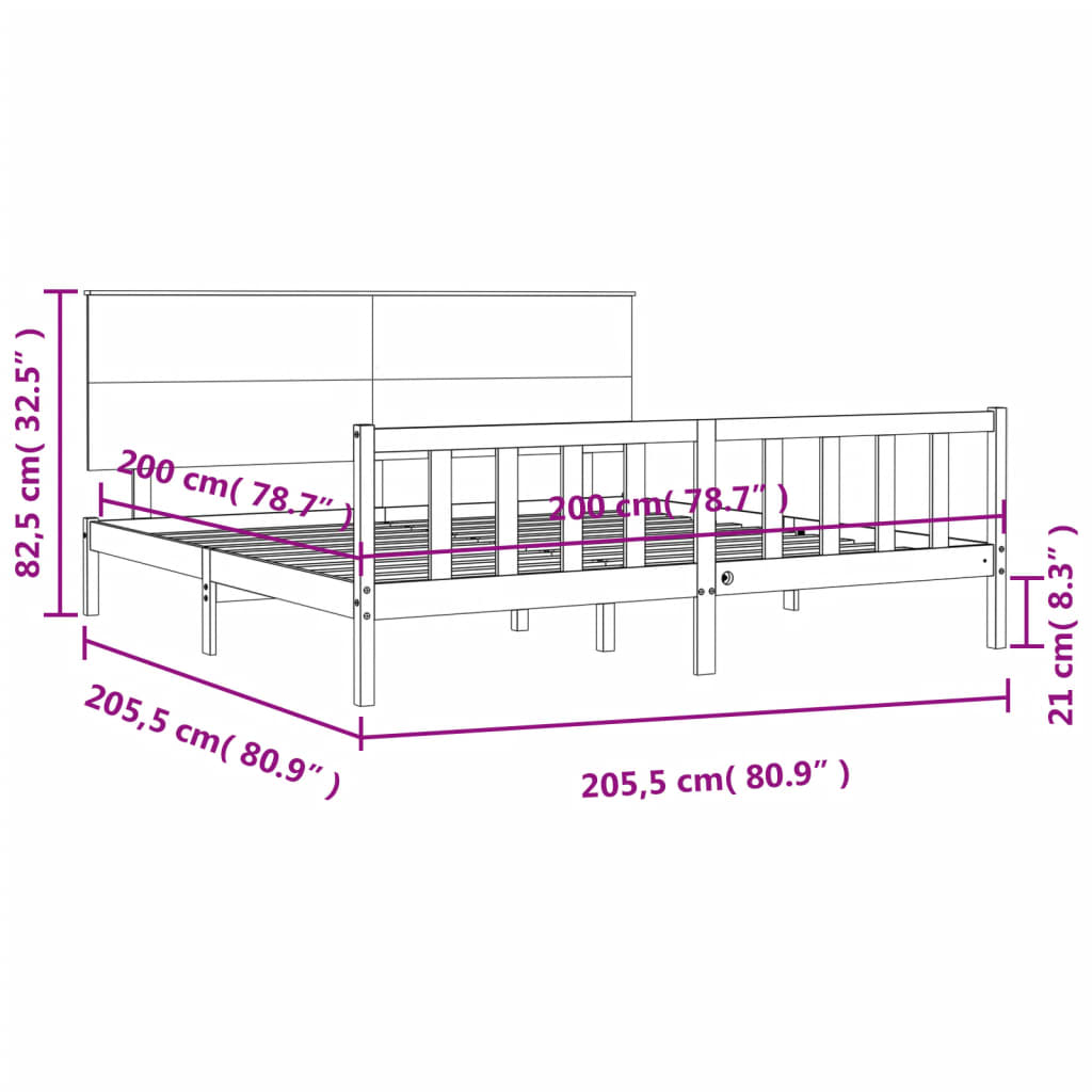 vidaXL Bed Frame without Mattress Black 200x200 cm Solid Wood Pine