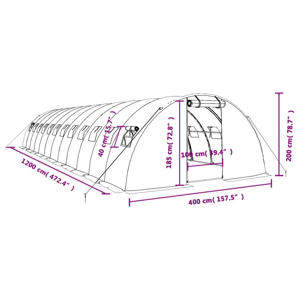 vidaXL Greenhouse with Steel Frame White 48 m² 12x4x2 m