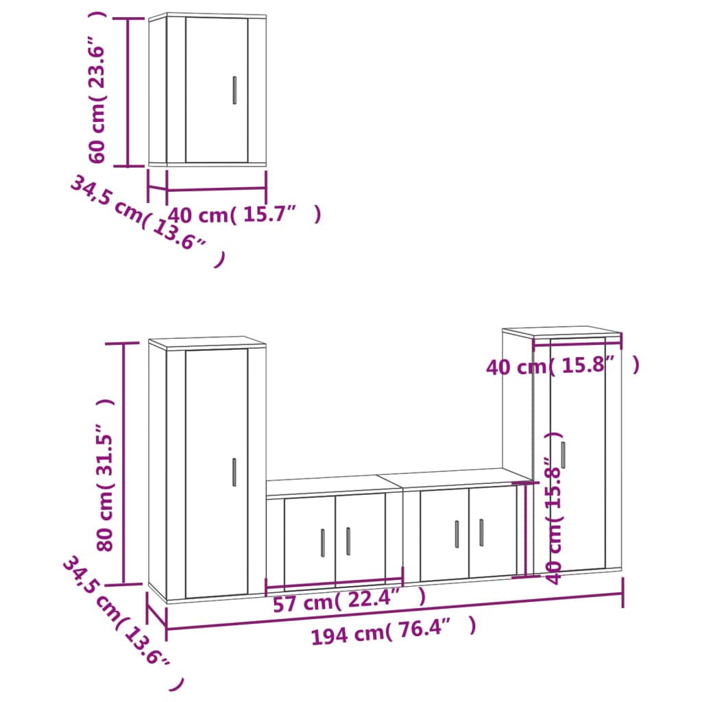 vidaXL 5 Piece TV Cabinet Set White Engineered Wood