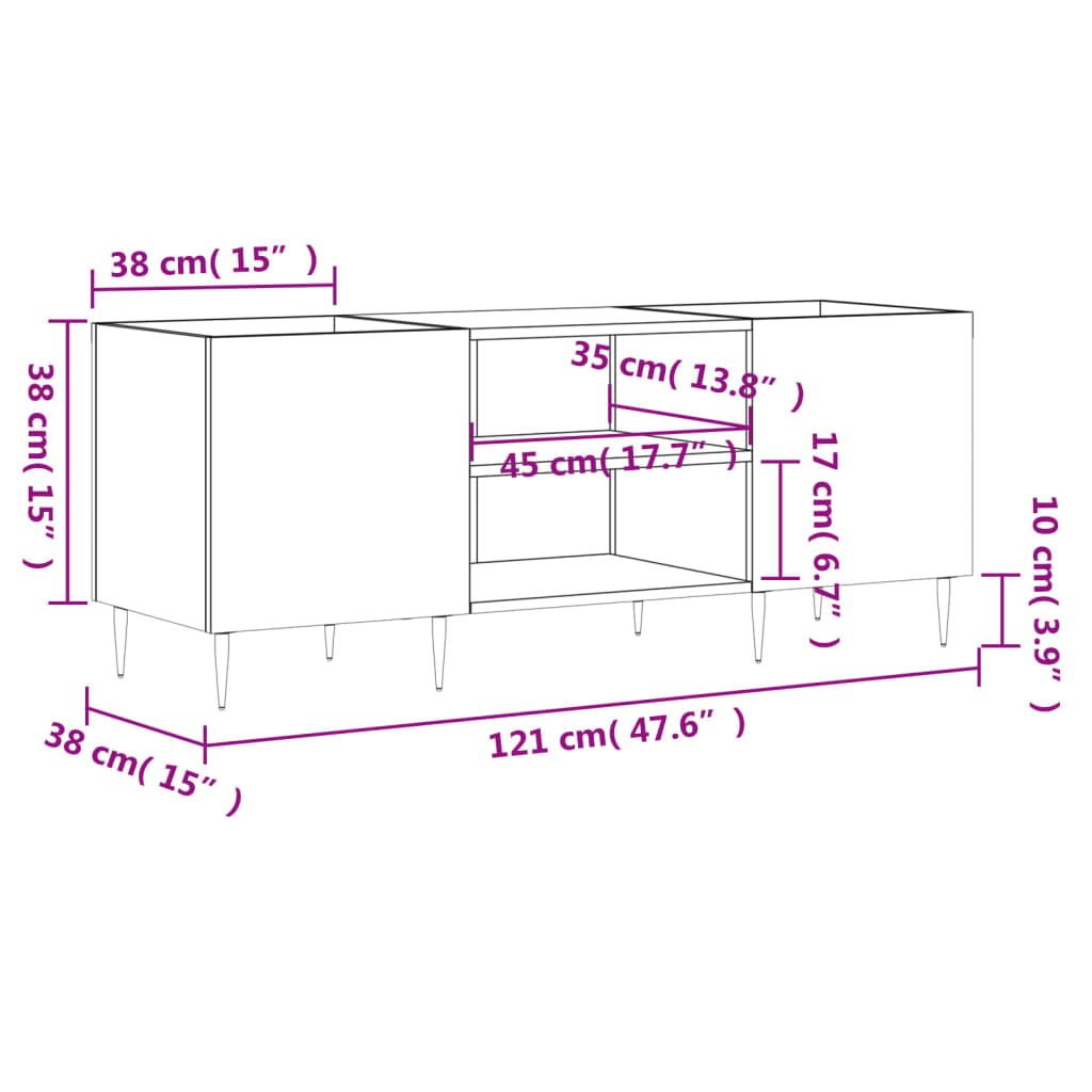 vidaXL Record Cabinet Grey Sonoma 121x38x48 cm Engineered Wood