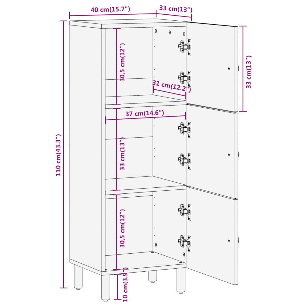 vidaXL Highboard 40x33x110 cm Solid Wood Acacia