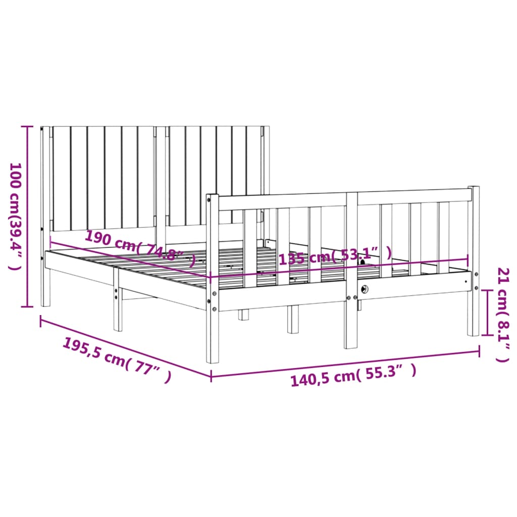 vidaXL Bed Frame without Mattress Double Solid Wood Pine