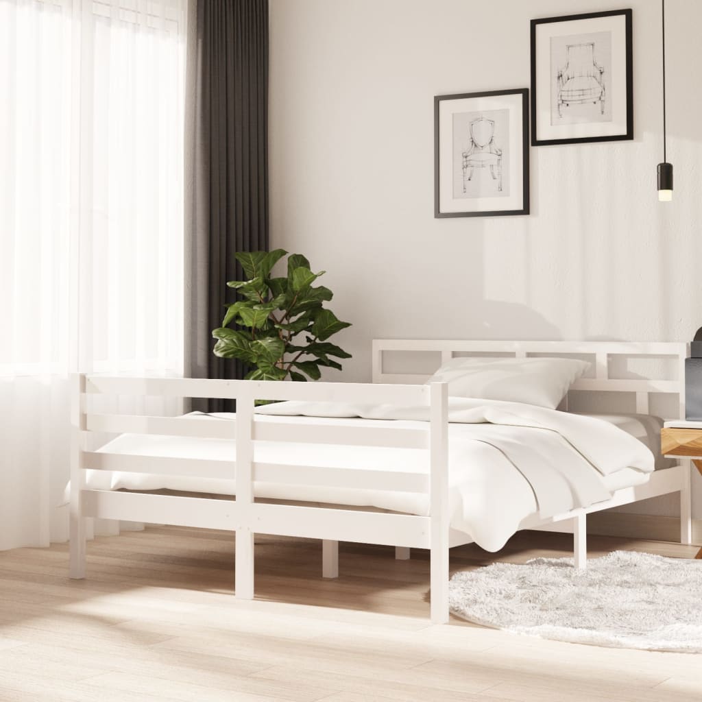 vidaXL Bed Frame without Mattress White Solid Wood 140x190 cm (810411+814195)