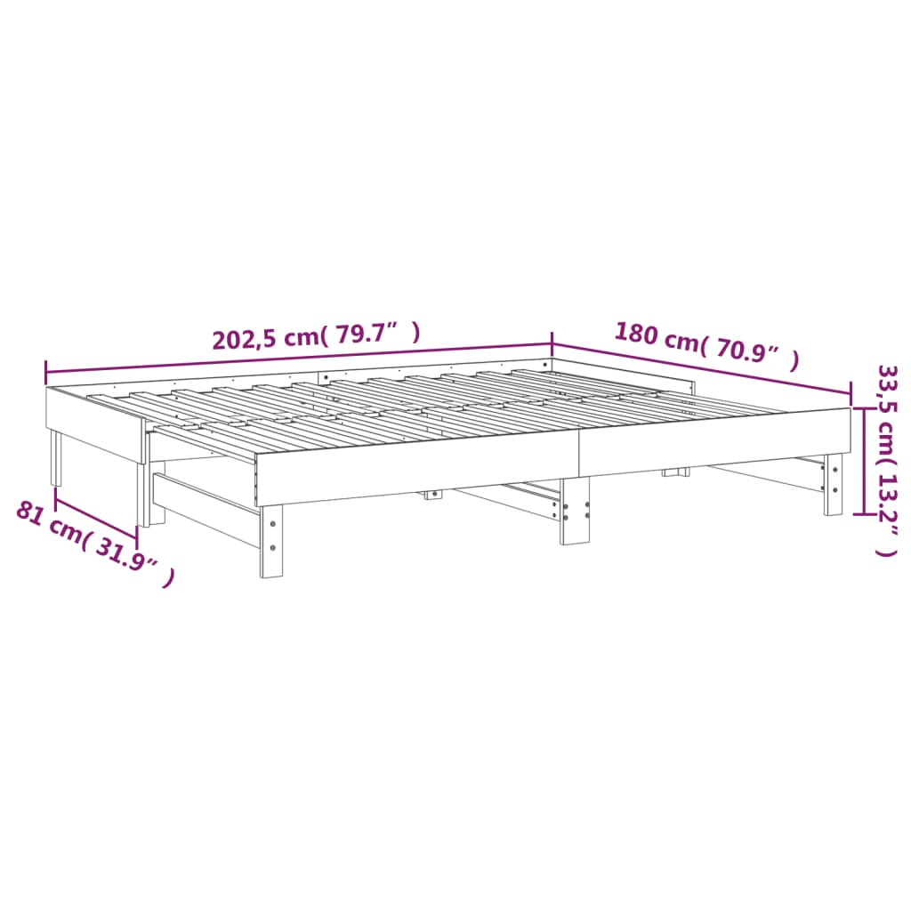 vidaXL Pull-out Day Bed without Mattress Grey 2x(90x200) cm