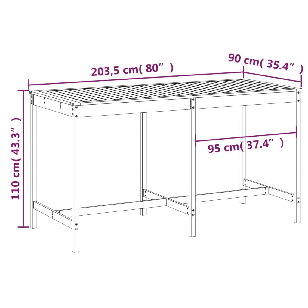 vidaXL Garden Table 203.5x90x110 cm Solid Wood Douglas