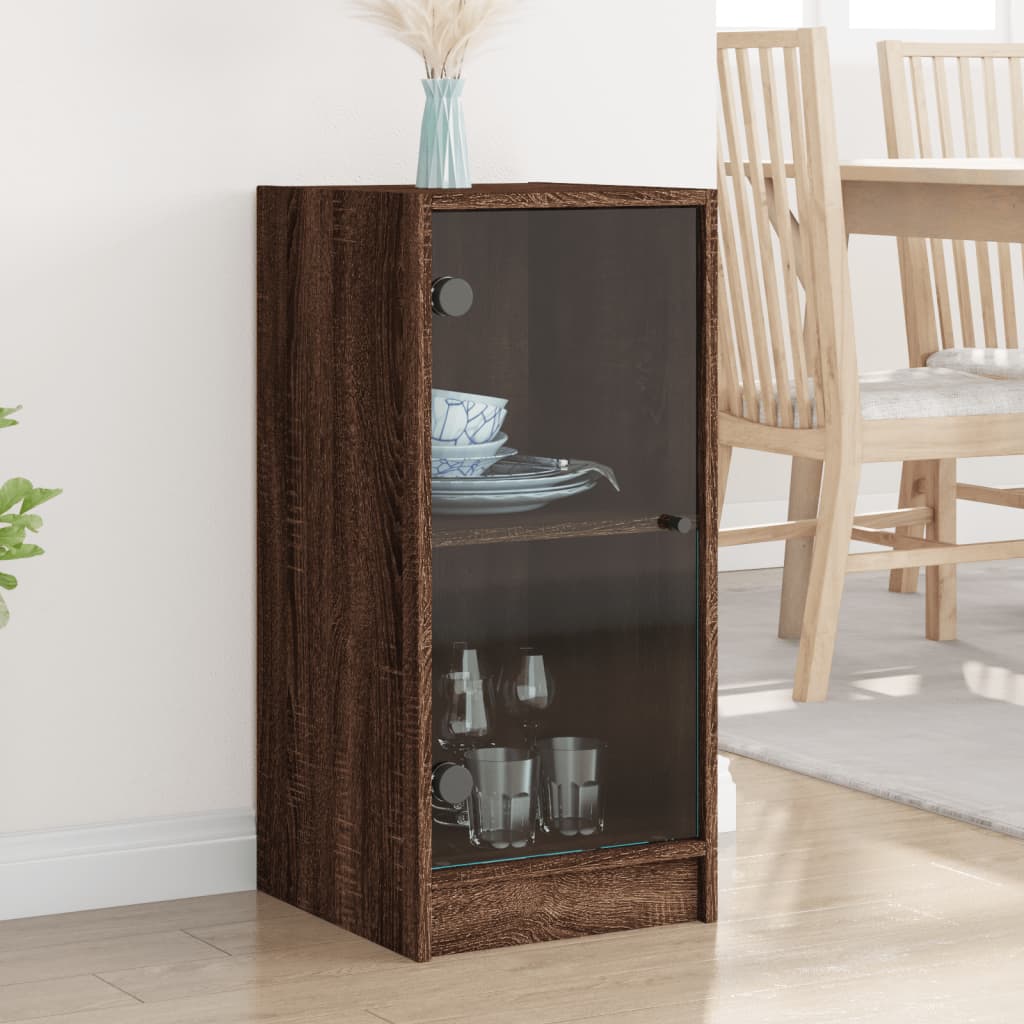 vidaXL Side Cabinet with Glass Doors Brown Oak 35x37x75.5 cm