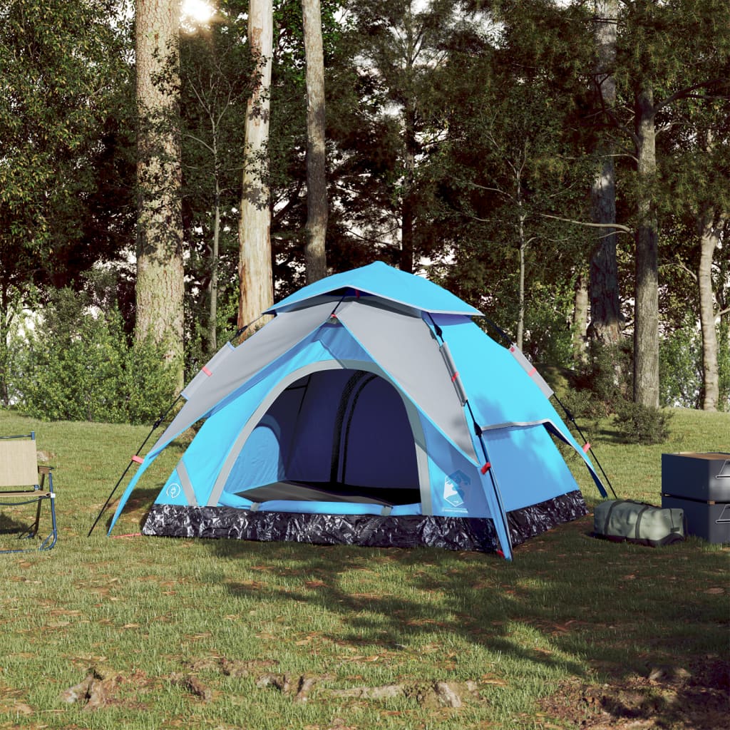 vidaXL Camping Tent Dome 3-Person Blue Quick Release