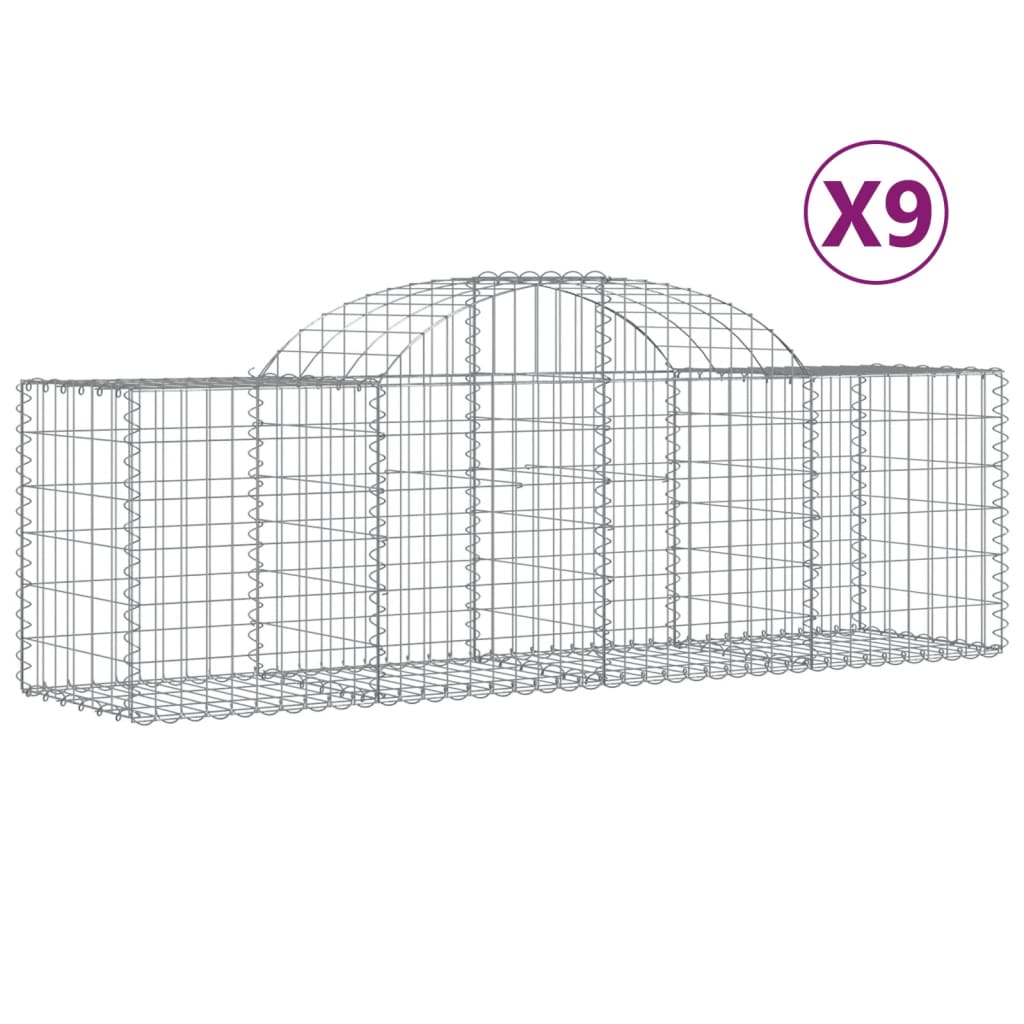 vidaXL Arched Gabion Baskets 9 pcs 200x50x60/80 cm Galvanised Iron