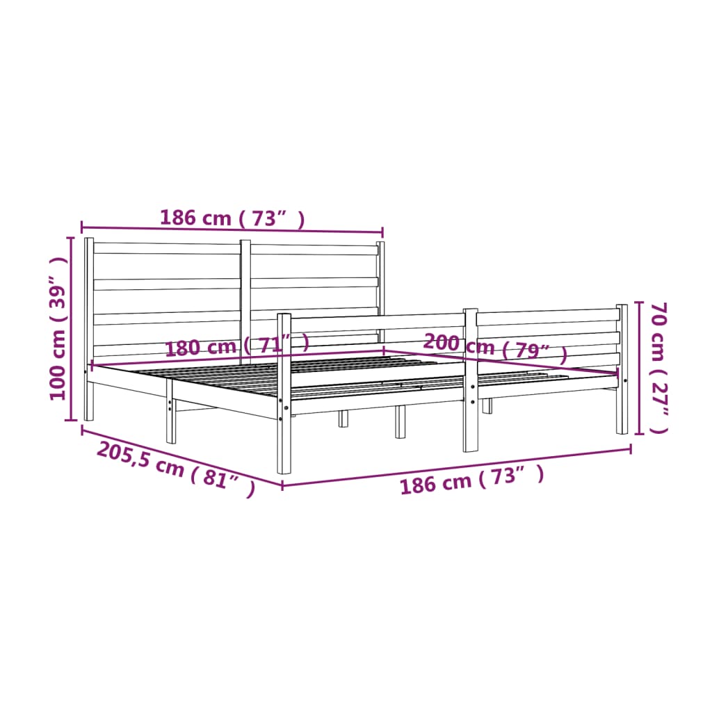 vidaXL Bed Frame without Mattress White Solid Wood Super King