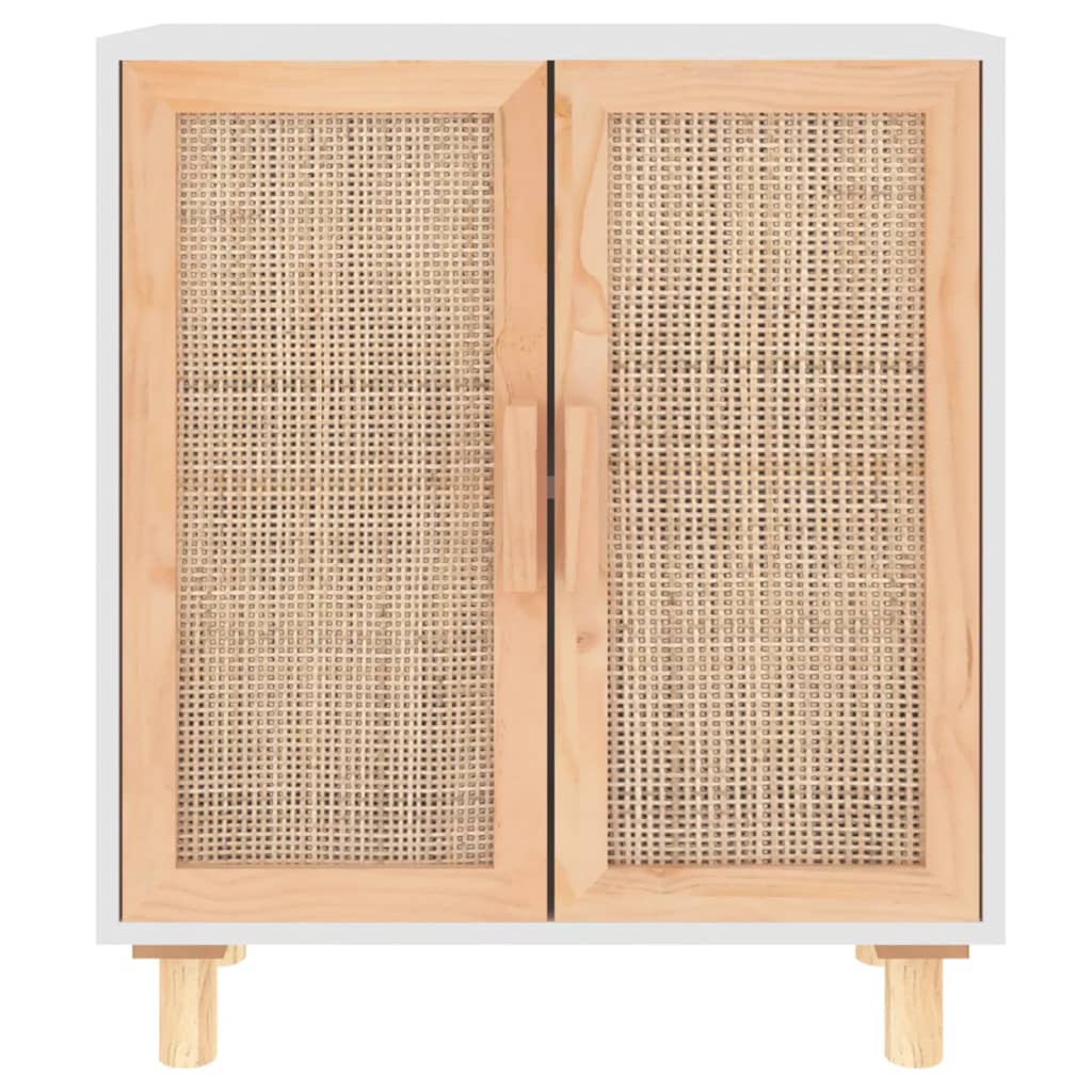 vidaXL Sideboard White 60x30x70 cm Solid Wood Pine and Natural Rattan