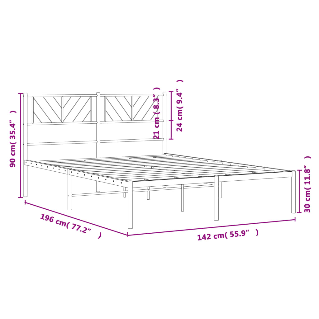 vidaXL Metal Bed Frame without Mattress with Headboard White 135x190 cm Double