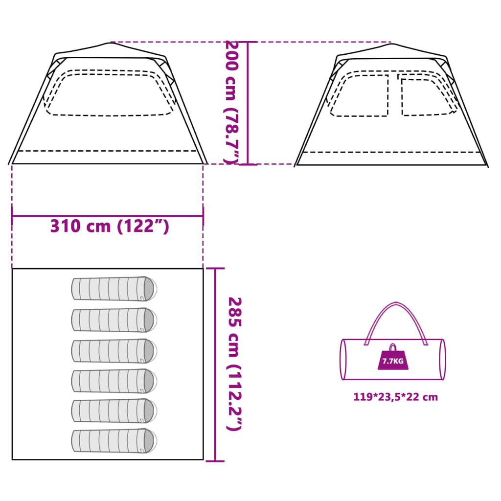 vidaXL Family Tent Dome 6-Person Green Quick Release