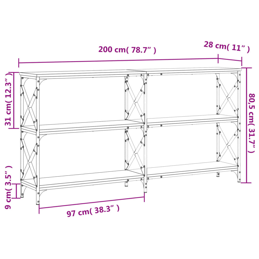 vidaXL Console Table Sonoma Oak 200x28x80.5 cm Engineered Wood