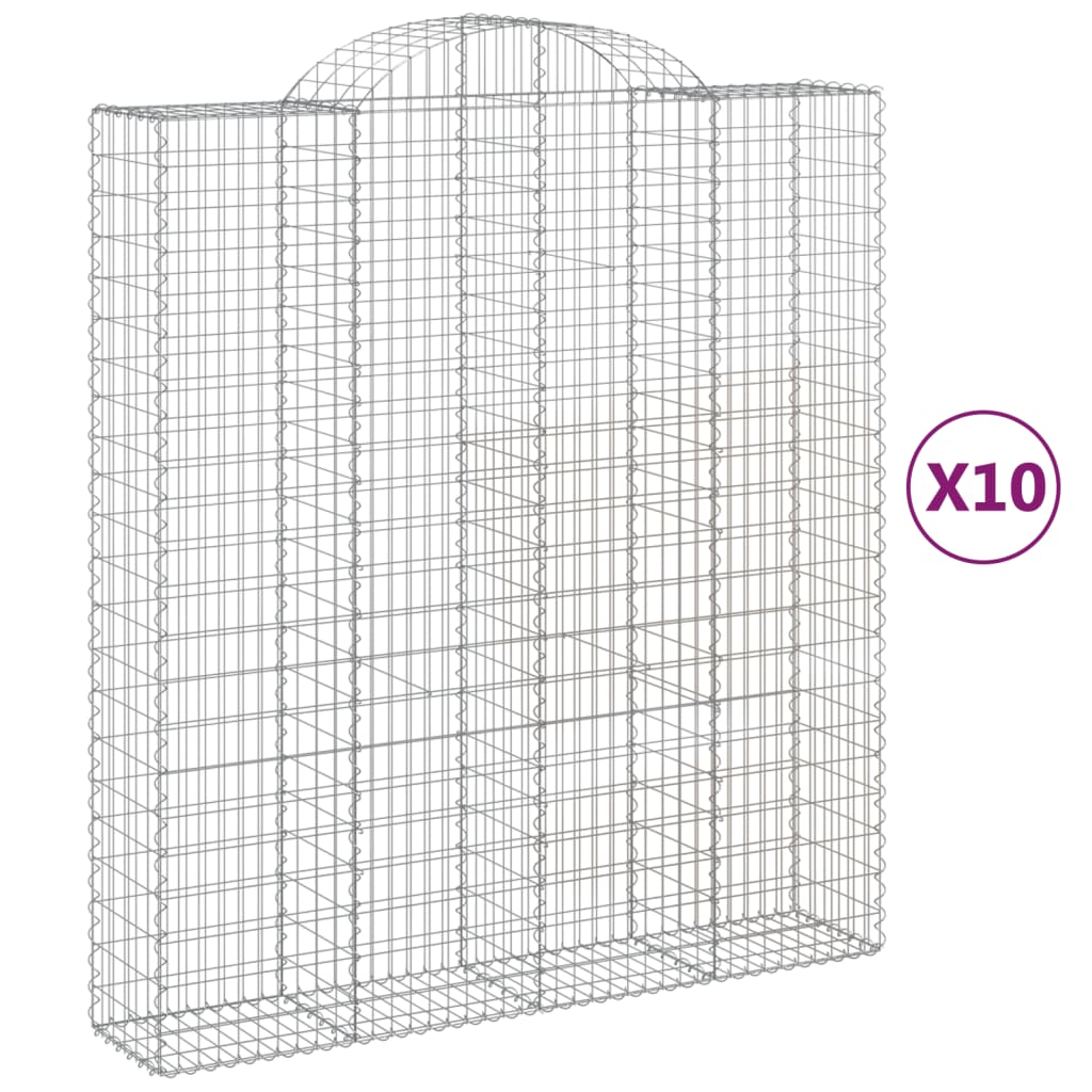 vidaXL Arched Gabion Baskets 10 pcs 200x50x220/240 cm Galvanised Iron