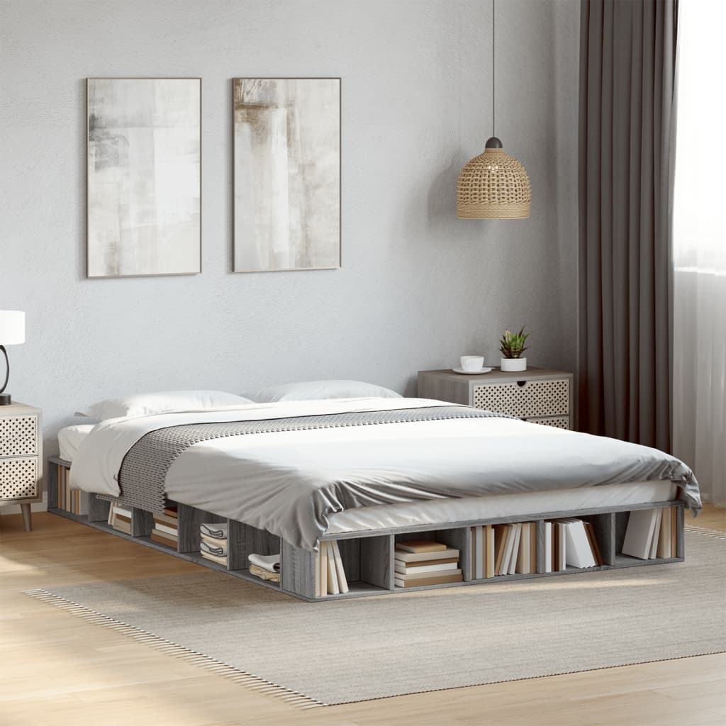 vidaXL Bed Frame without Mattress Grey Sonoma 150x200 cm King Size