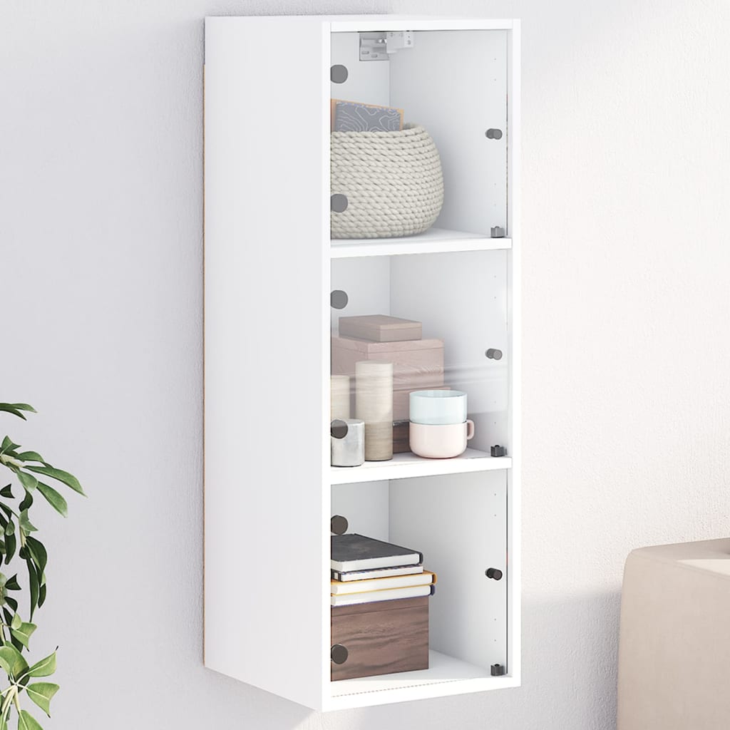 vidaXL Wall Cabinet with Glass Doors White 35x37x100 cm