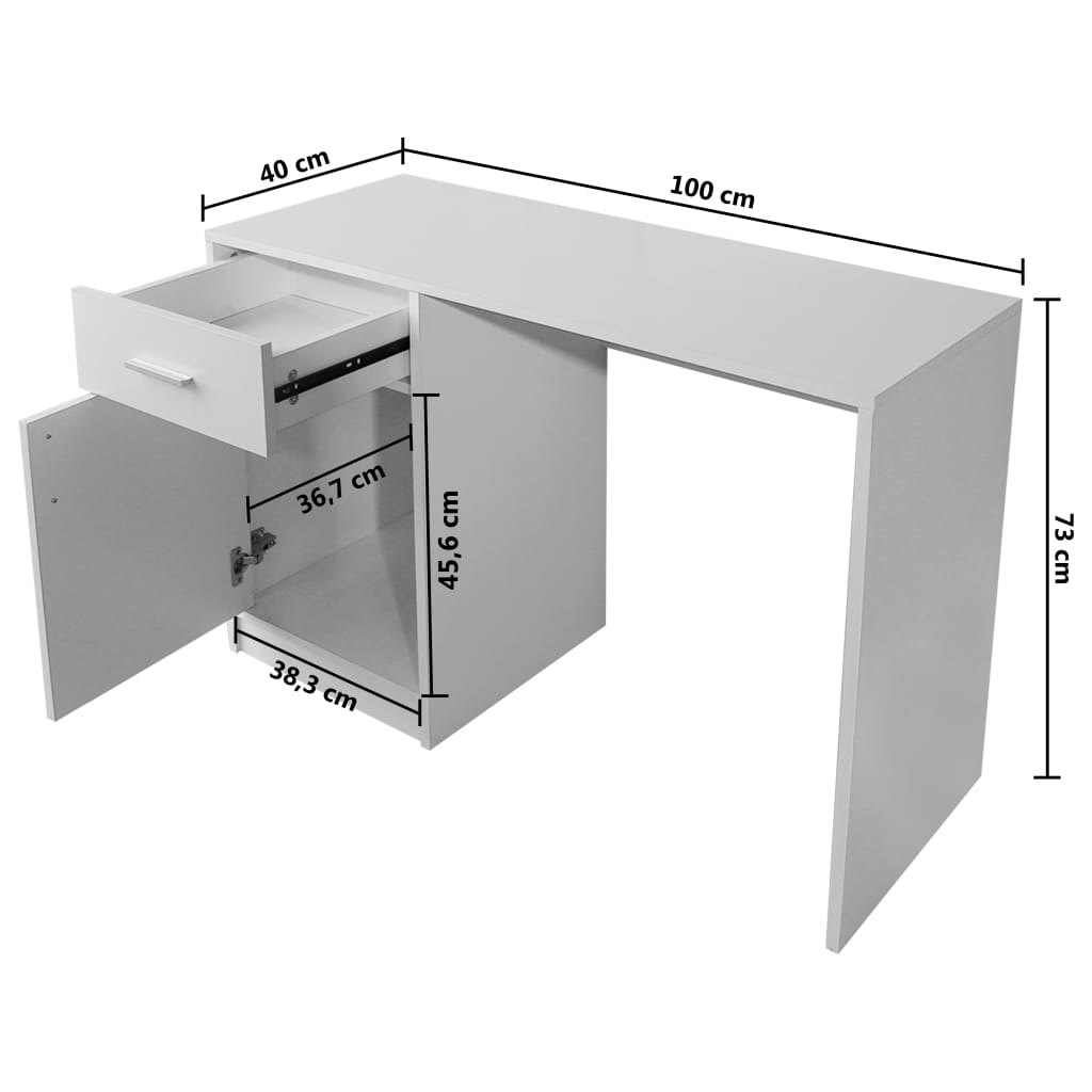 vidaXL Desk with Drawer and Cabinet White 100x40x73 cm