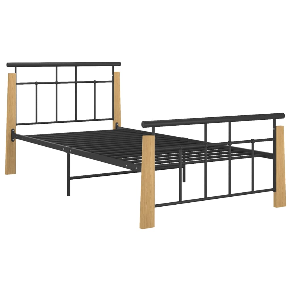 vidaXL Bed Frame without Mattress Metal and Solid Oak Wood 90x200 cm