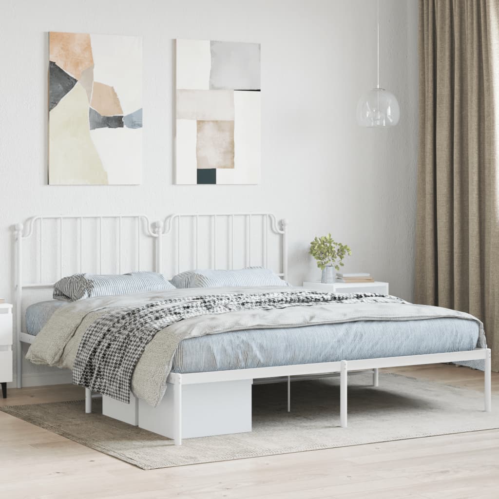 vidaXL Metal Bed Frame without Mattress with Headboard White 183x213 cm