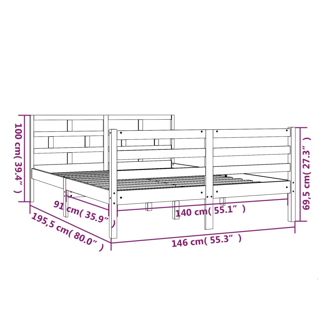 vidaXL Bed Frame without Mattress White Solid Wood 140x190 cm (810411+814195)