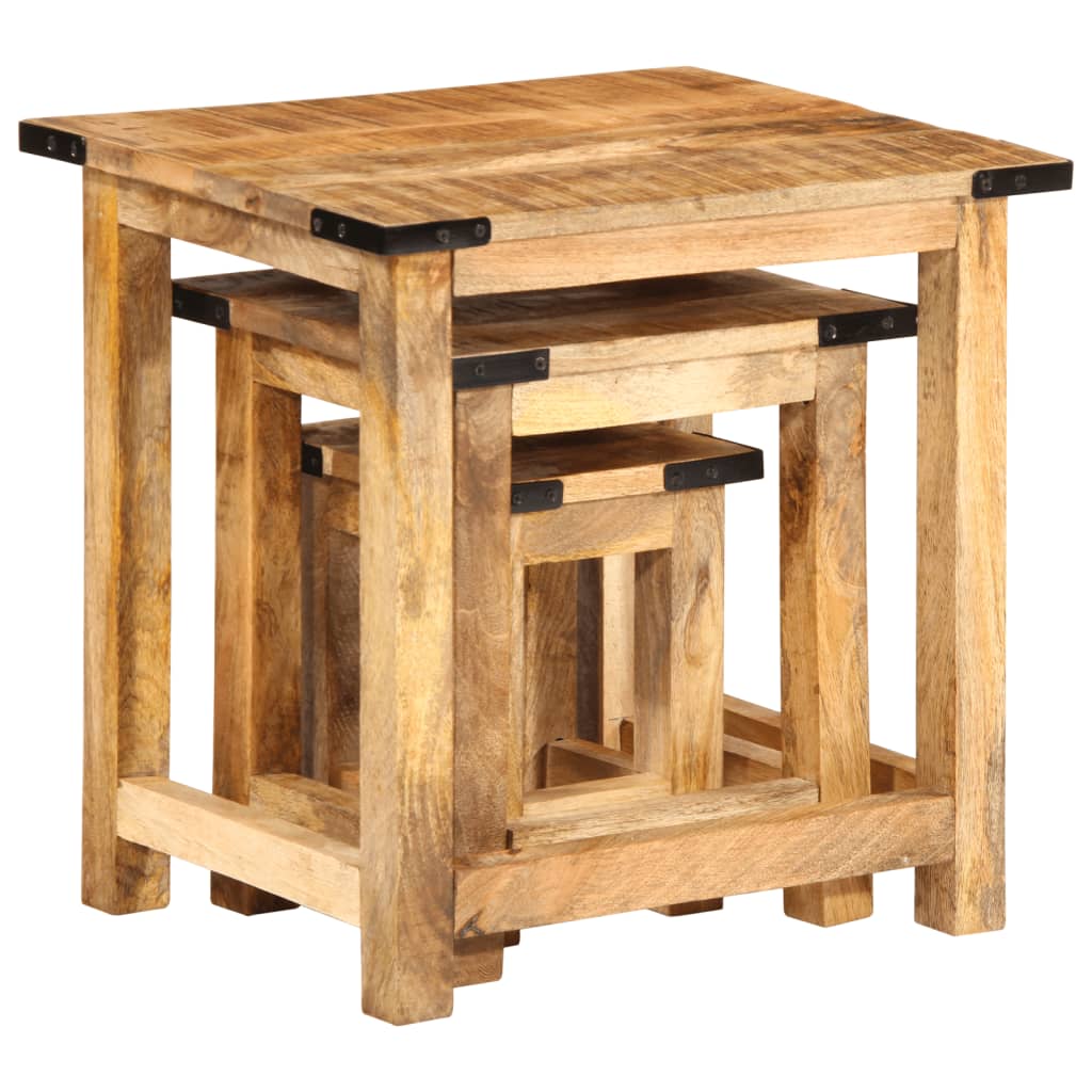 vidaXL Nesting Side Tables 3 pcs Solid Rough Wood Mango