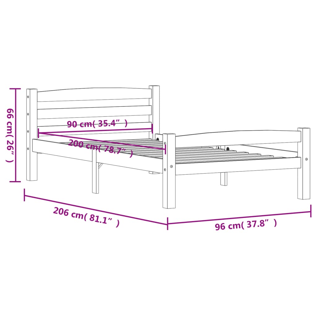 vidaXL Bed Frame without Mattress White Solid Pinewood 90x200 cm