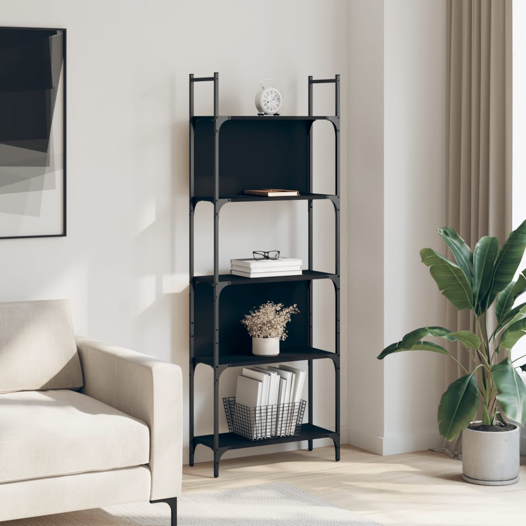 vidaXL Bookshelf 5-Tier Black 60.5x24x166.5 cm Engineered Wood