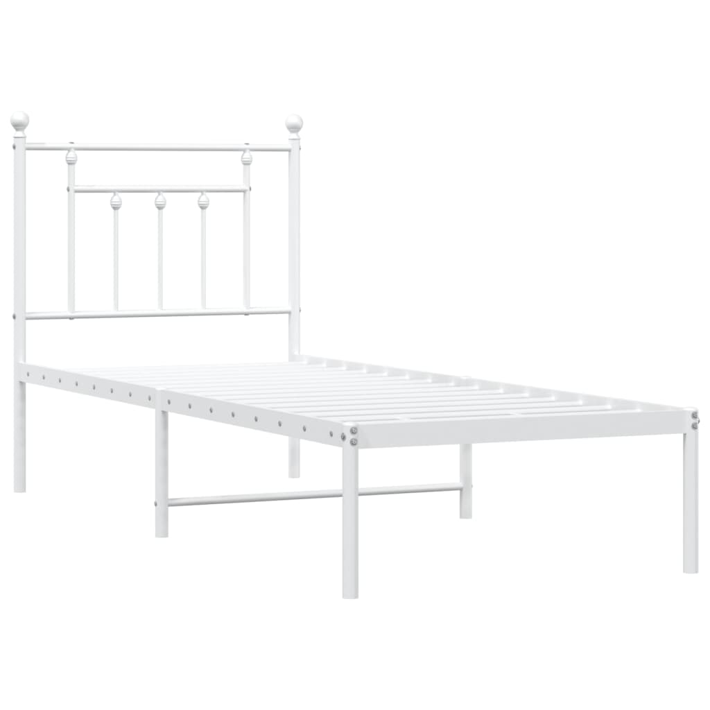 vidaXL Metal Bed Frame without Mattress with Headboard White 75x190 cm Small Single