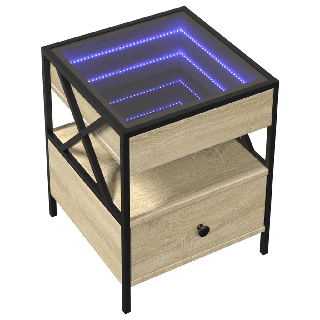 vidaXL Coffee Table with Infinity LED Sonoma Oak 40x40x51 cm