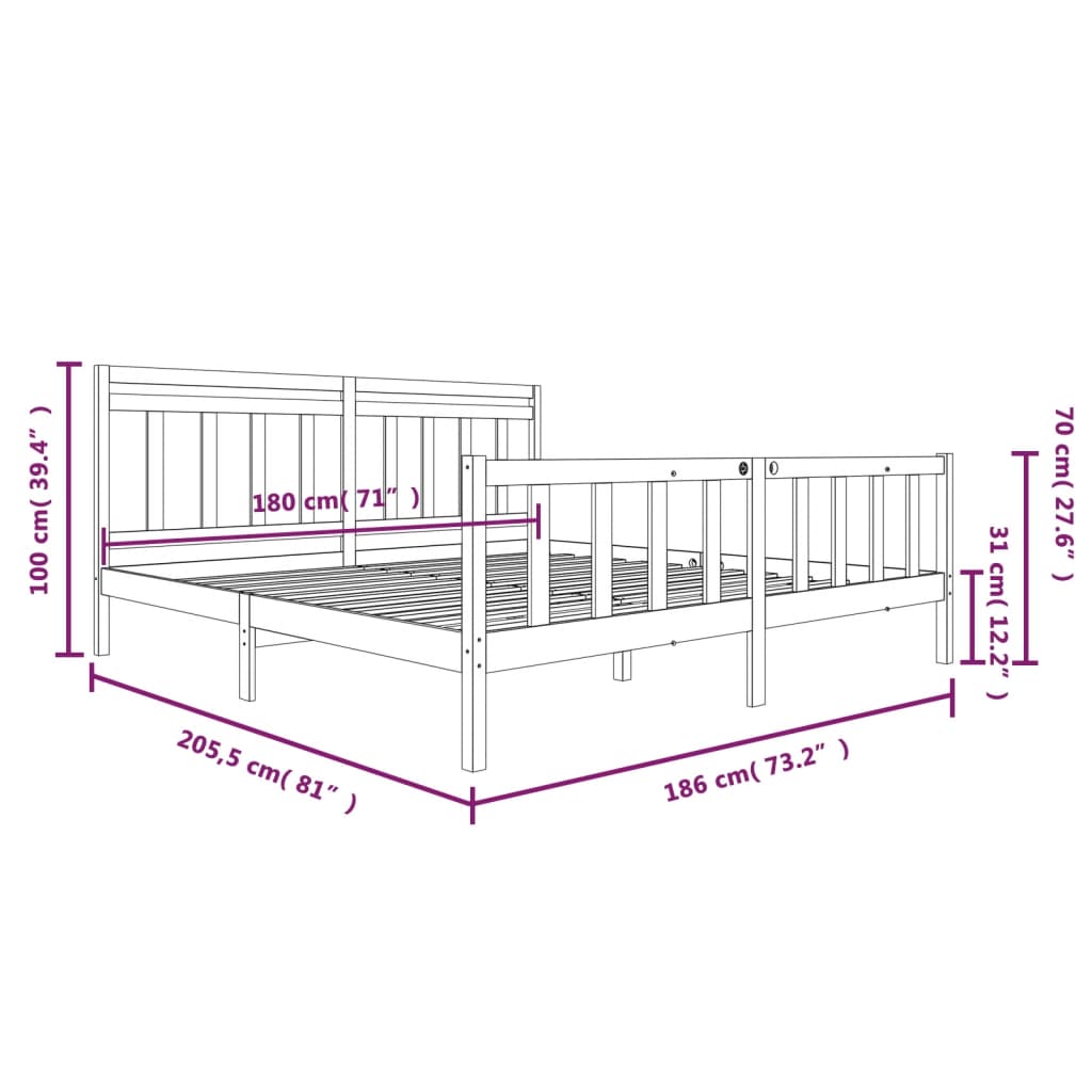 vidaXL Bed Frame without Mattress Super King Solid Wood