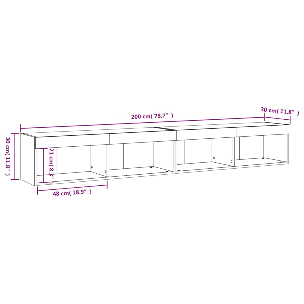 vidaXL TV Cabinets with LED Lights 2 pcs White 100x30x30 cm