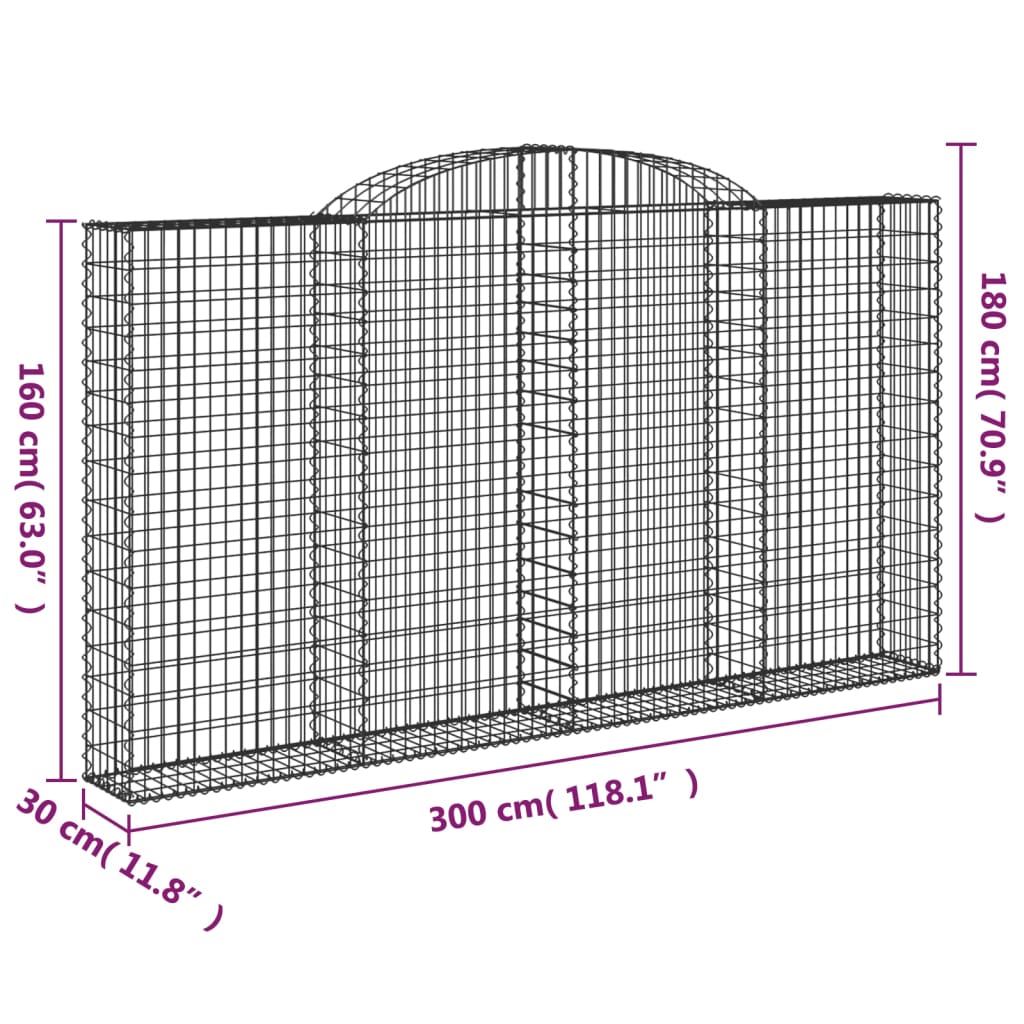 vidaXL Arched Gabion Baskets 2 pcs 300x30x160/180 cm Galvanised Iron