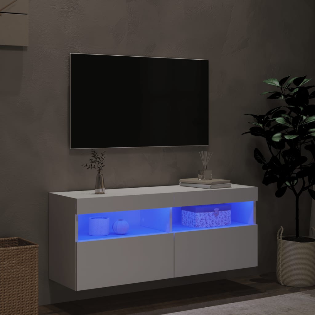 vidaXL TV Wall Cabinet with LED Lights White 100x30x40 cm