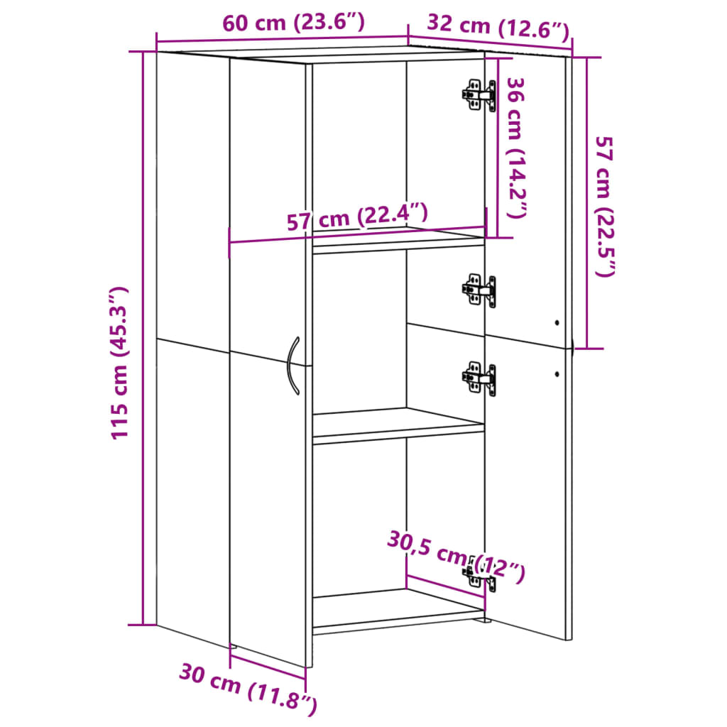 vidaXL File Cabinet White 60x32x115 cm Engineered Wood