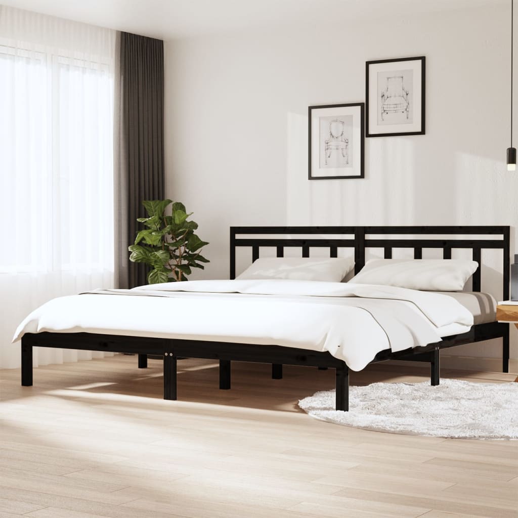 vidaXL Bed Frame without Mattress Black Solid Wood 200x200 cm (810041+814118)