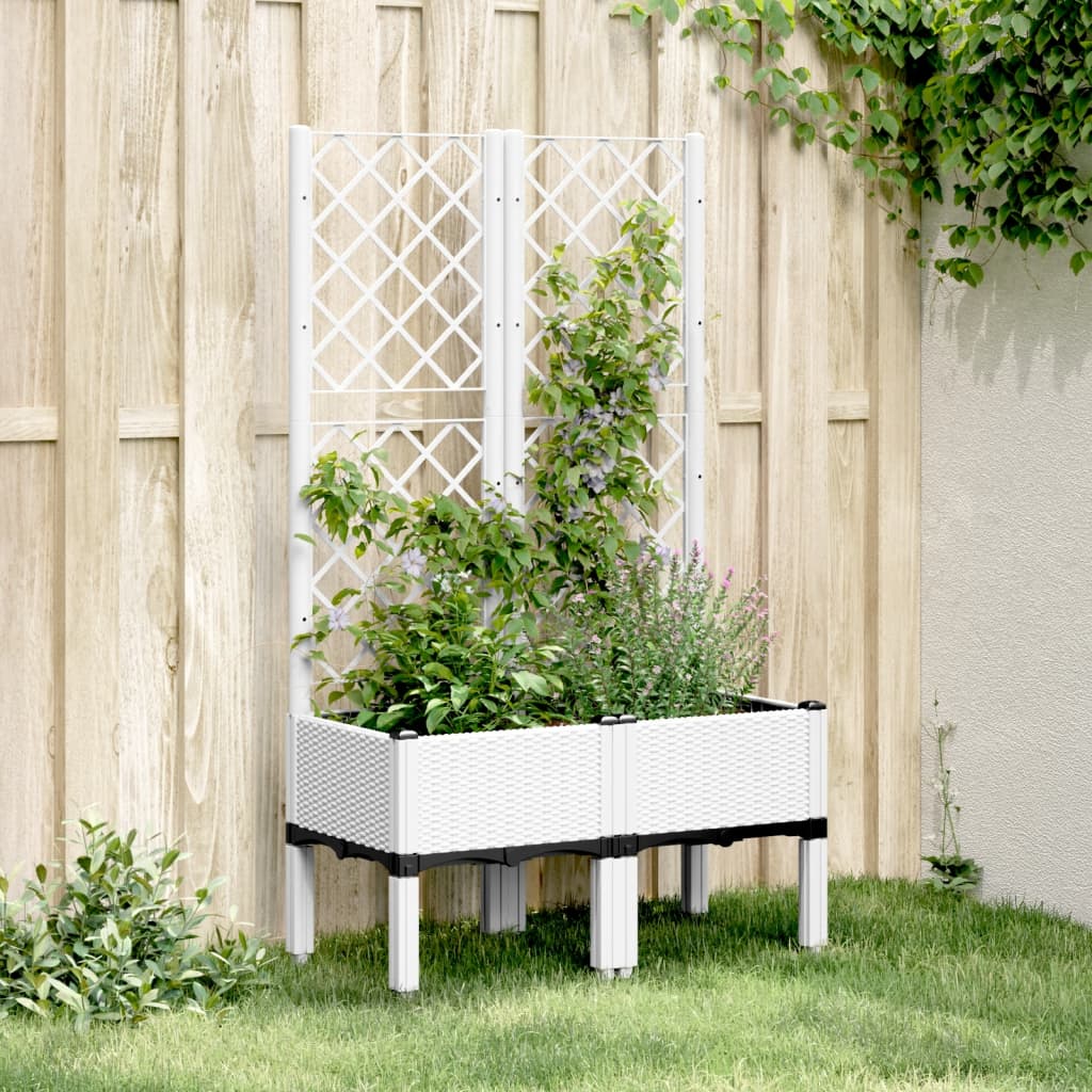 vidaXL Garden Planter with Trellis White 80x40x142 cm PP