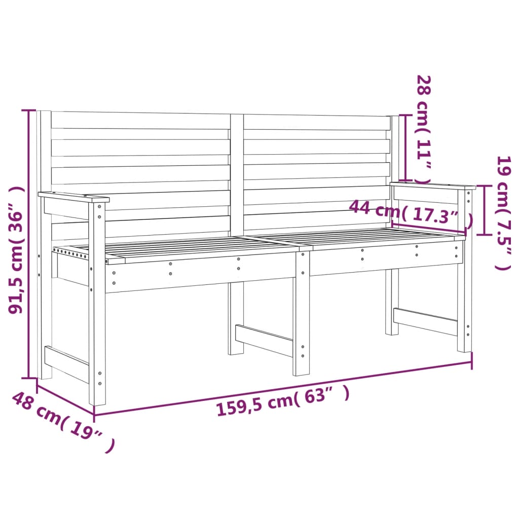 vidaXL Garden Bench White 159.5x48x91.5 cm Solid Wood Pine