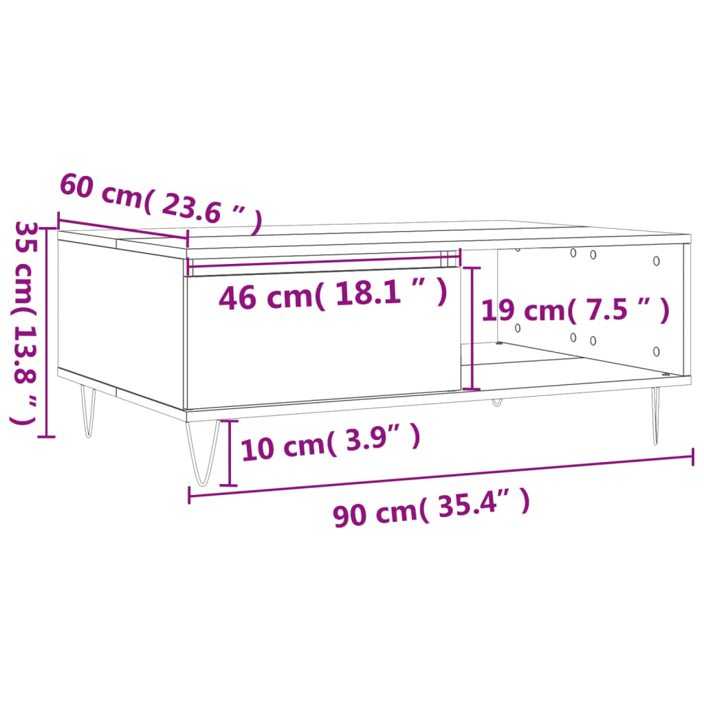 vidaXL Coffee Table Concrete Grey 90x60x35 cm Engineered Wood