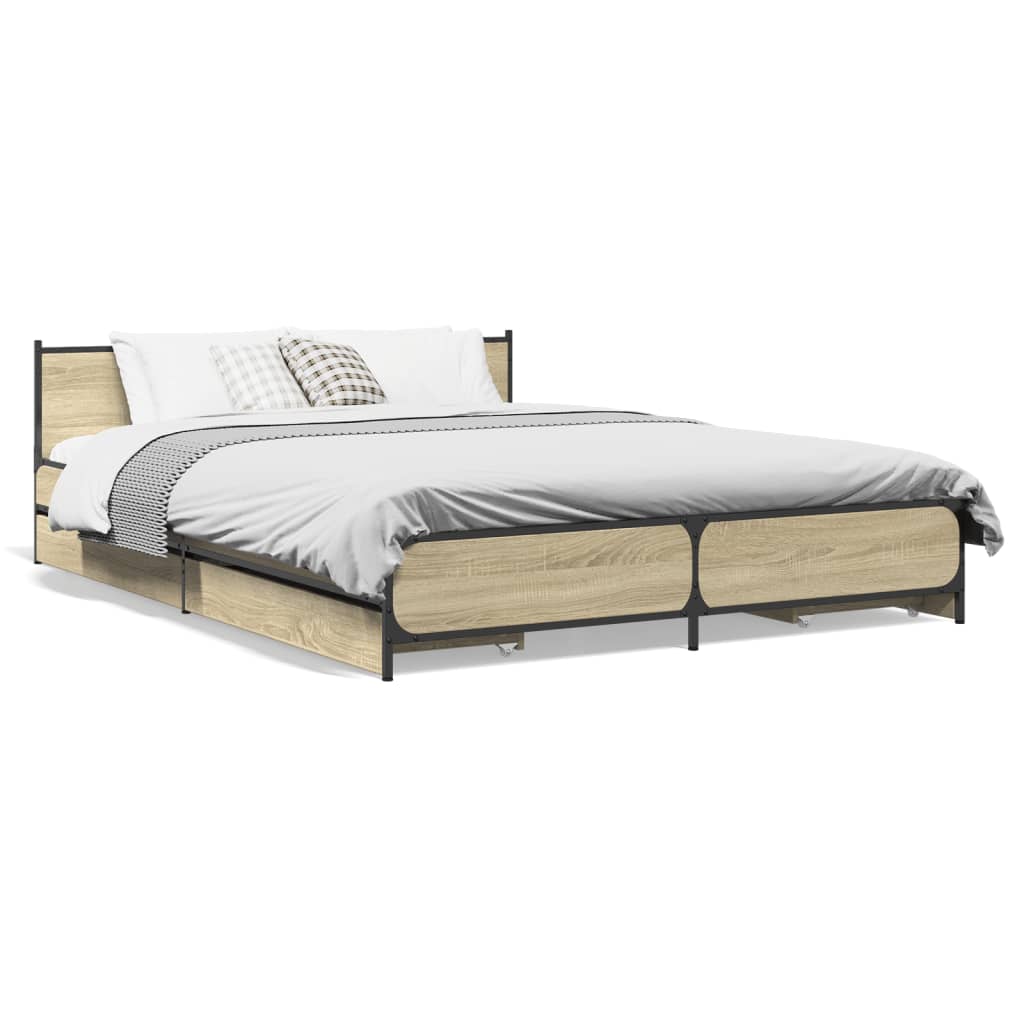 vidaXL Bed Frame with Drawers without Mattress Sonoma Oak 120x190 cm Small Double