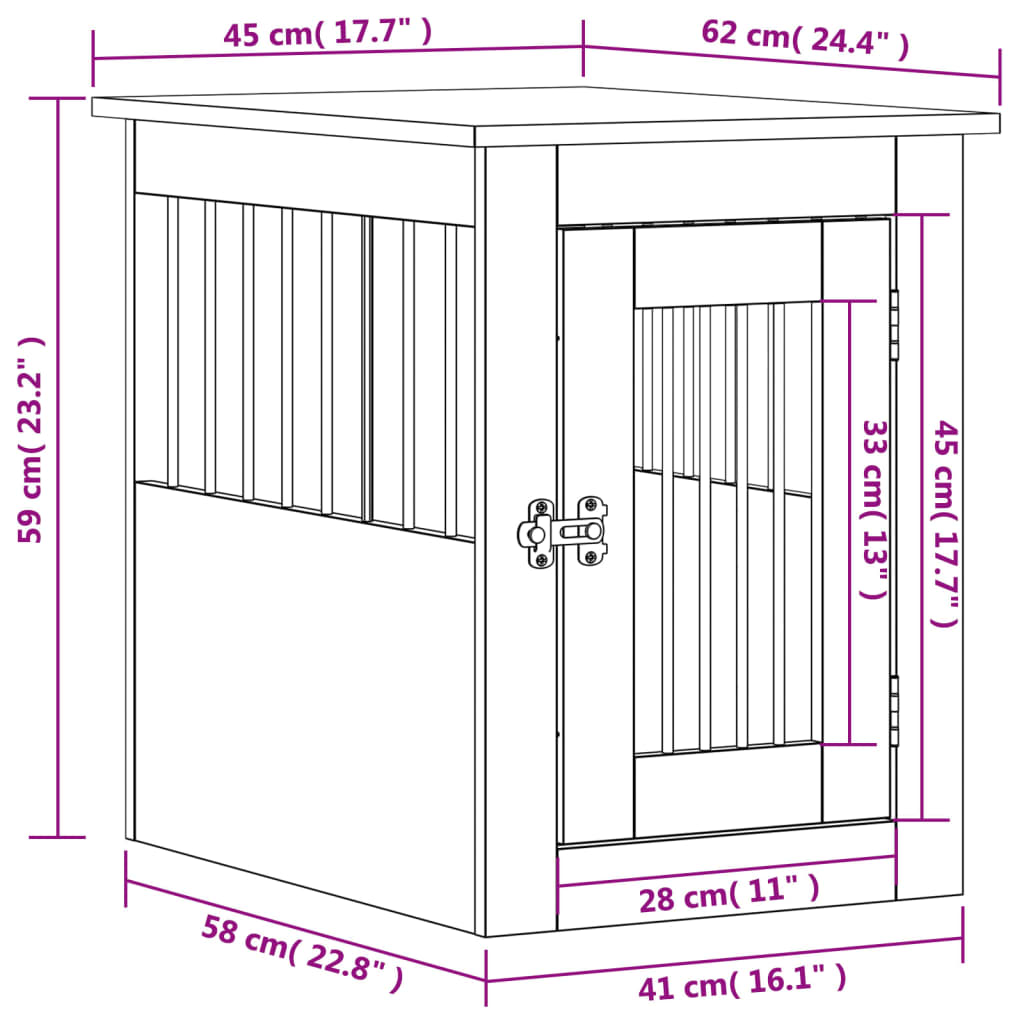 vidaXL Dog Crate Furniture Smoked Oak 45x62x59 cm Engineered Wood