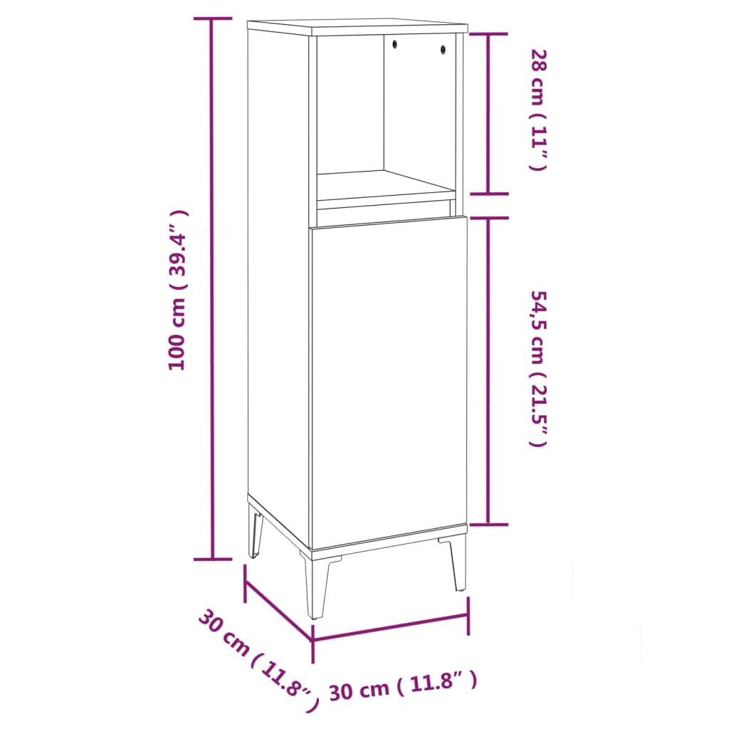 vidaXL Bathroom Cabinet Sonoma Oak 30x30x100 cm Engineered Wood