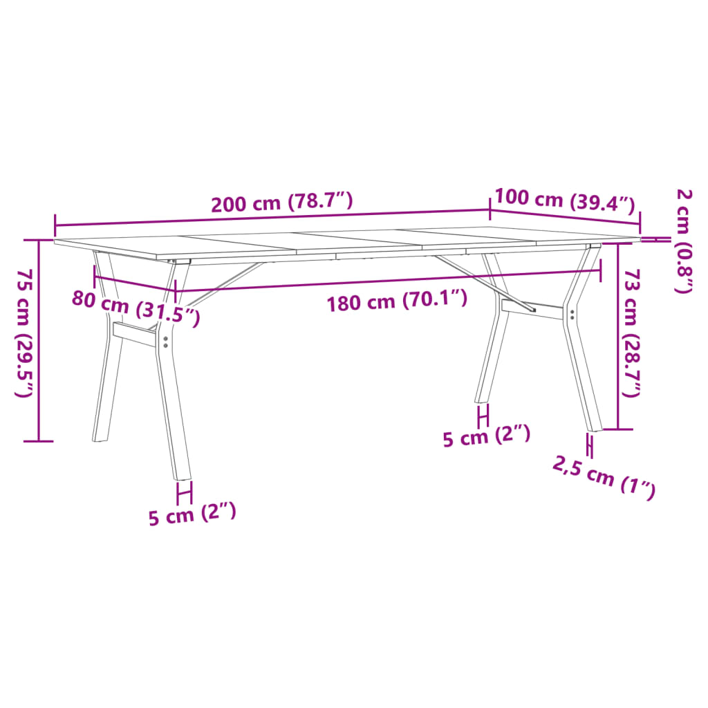 vidaXL Dining Table Y-Frame 200x100x75 cm Solid Wood Pine and Cast Iron