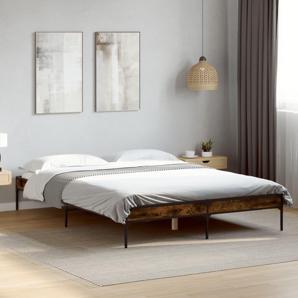 vidaXL Bed Frame without Mattress Smoked Oak 140x190 cm