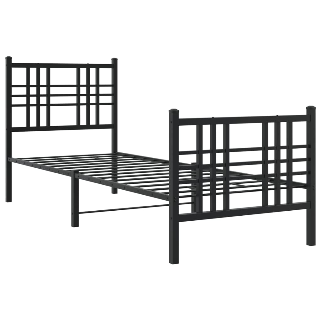 vidaXL Metal Bed Frame without Mattress with Footboard Black 75x190 cm Small Single