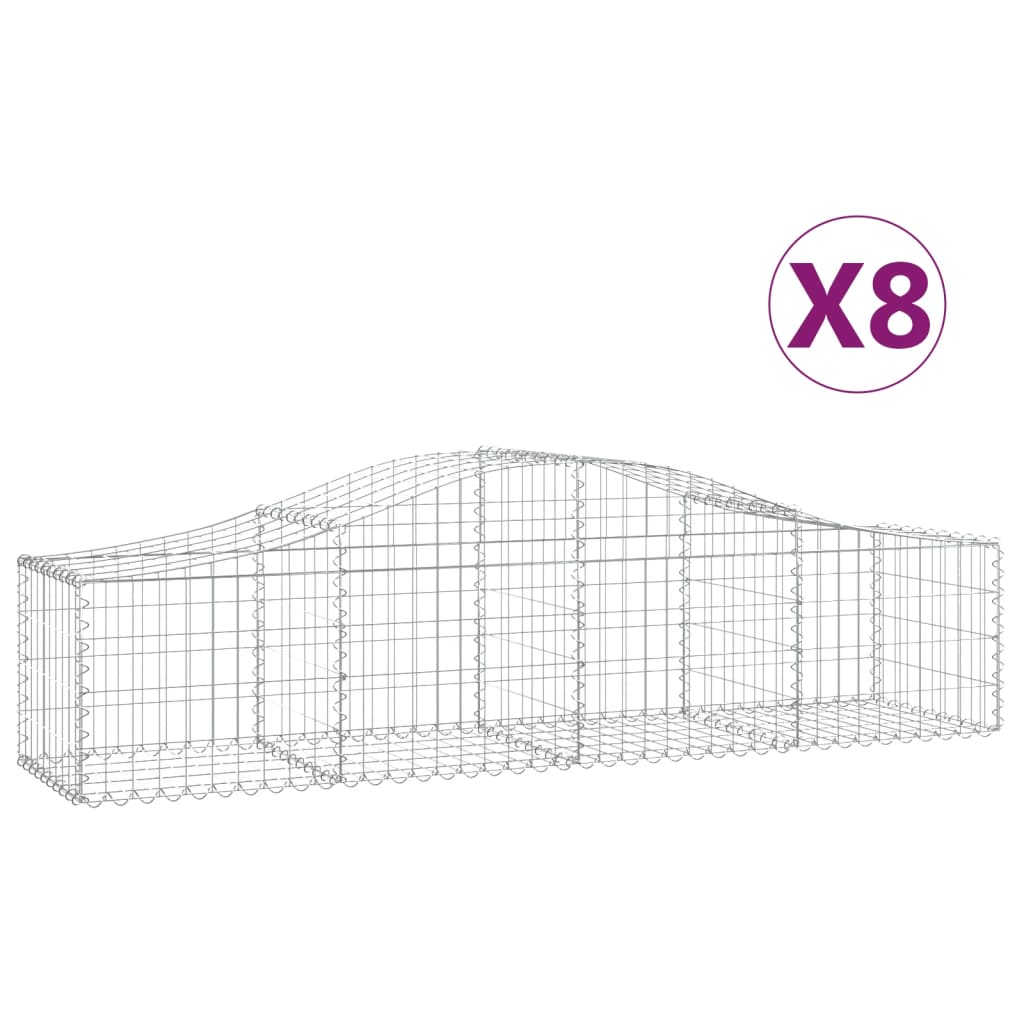 vidaXL Arched Gabion Baskets 8 pcs 200x50x40/60 cm Galvanised Iron